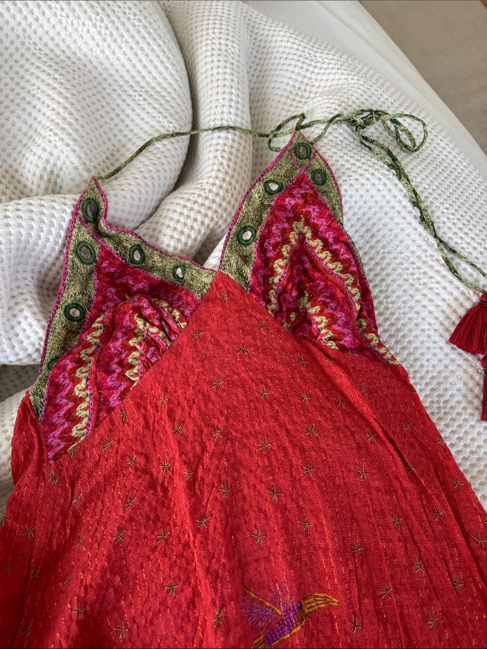 FARM Rio Red Pink Green Embroidered Maxi Dress